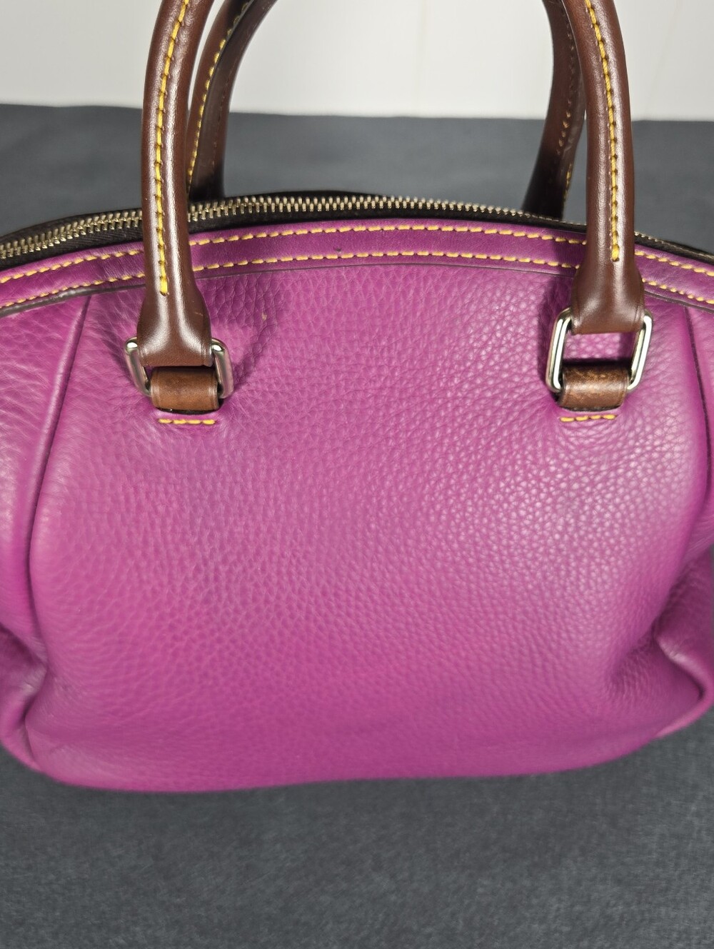 Dooney & Bourke Samba Magenta Pebble Leather Satchel with Brown Trim - Picture 7 of 15